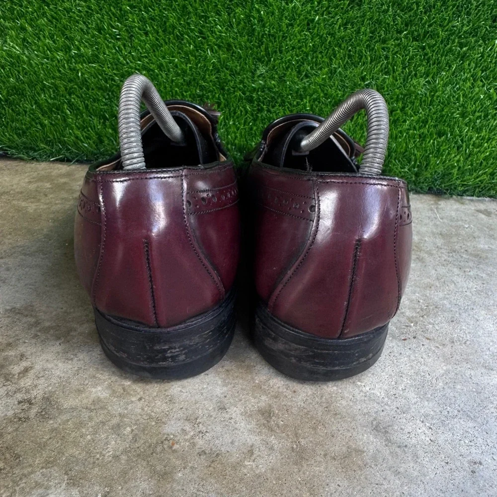Vintage 90s Johnston and Murphy Tassel Loafers Wingtip Brogue Burgundy 8 D